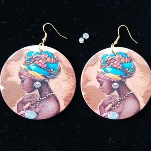 Wooden African Woman Earrings